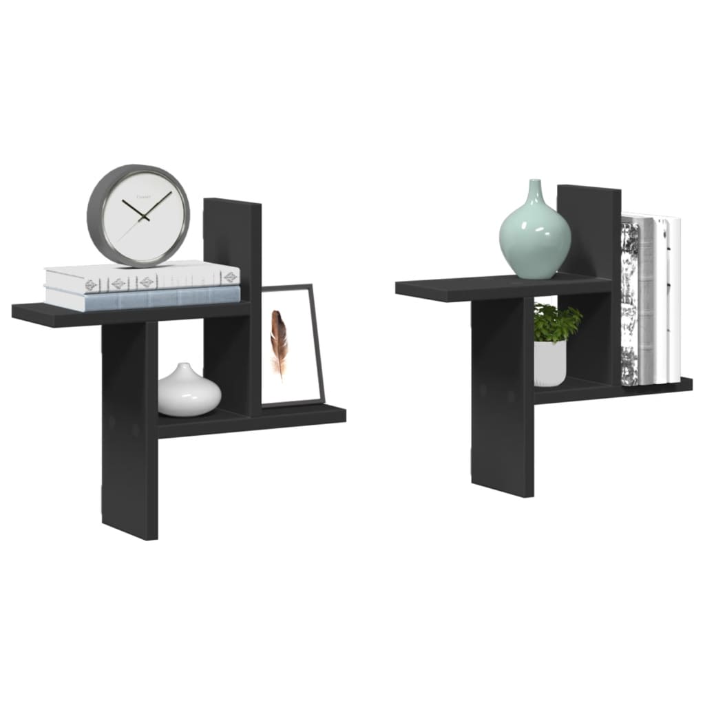 Wandschappen 2 st 38x12x38 cm bewerkt hout zwart is nu te koop bij PeponiXL, paradijselijk wonen!