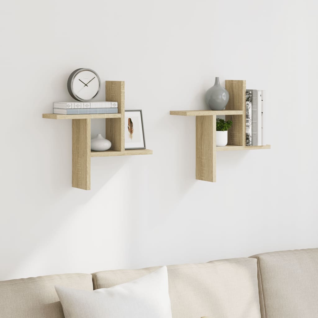 Wandschappen 2 st 38x12x38 cm bewerkt hout sonoma eikenkleurig is nu te koop bij PeponiXL, paradijselijk wonen!