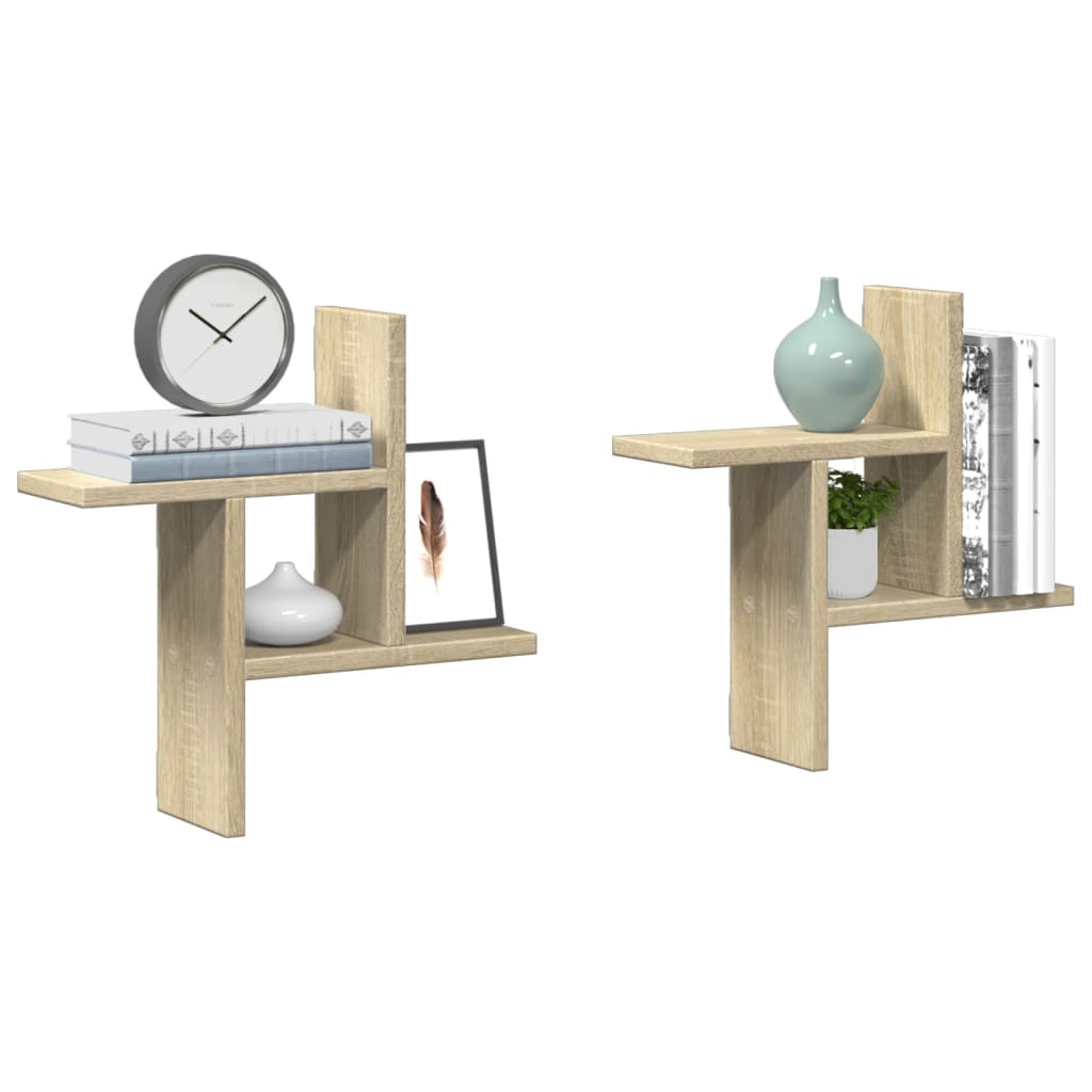 Wandschappen 2 st 38x12x38 cm bewerkt hout sonoma eikenkleurig is nu te koop bij PeponiXL, paradijselijk wonen!