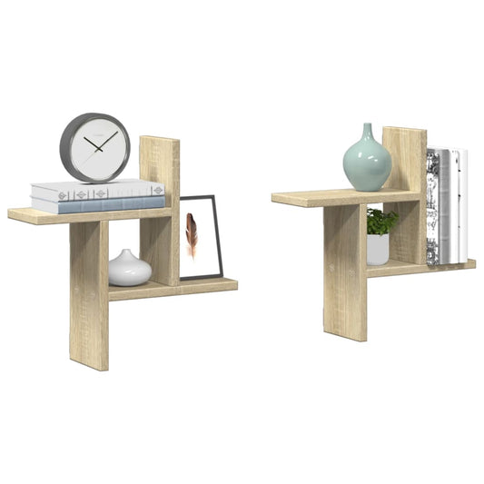 Wandschappen 2 st 38x12x38 cm bewerkt hout sonoma eikenkleurig is nu te koop bij PeponiXL, paradijselijk wonen!