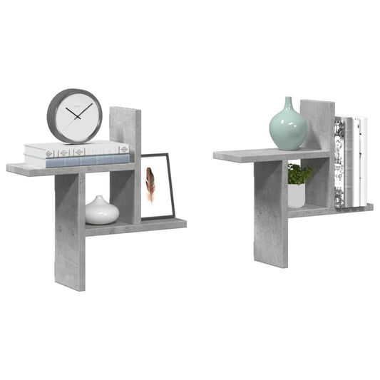 Wandschappen 2 st 38x12x38 cm bewerkt hout betongrijs is nu te koop bij PeponiXL, paradijselijk wonen!
