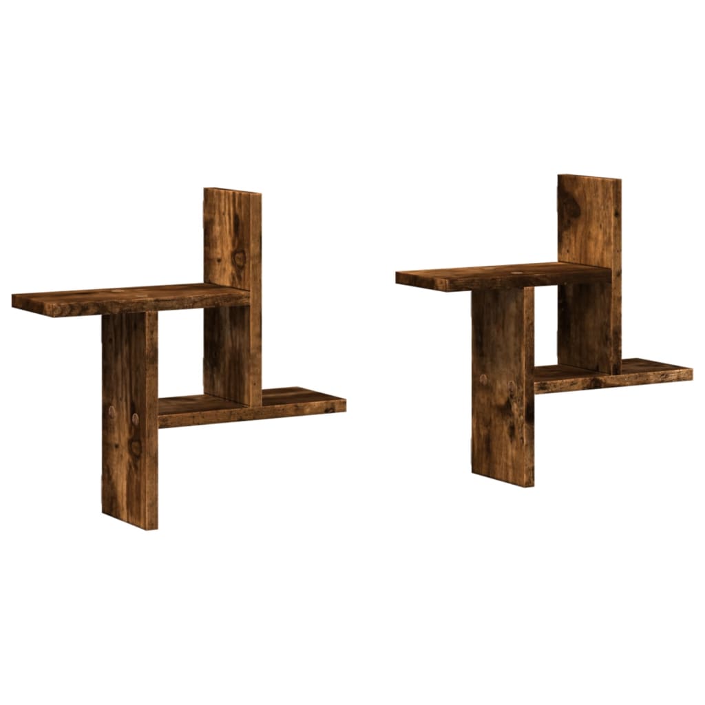 Wandschappen 2 st 38x12x38 cm bewerkt hout gerookt eikenkleurig is nu te koop bij PeponiXL, paradijselijk wonen!