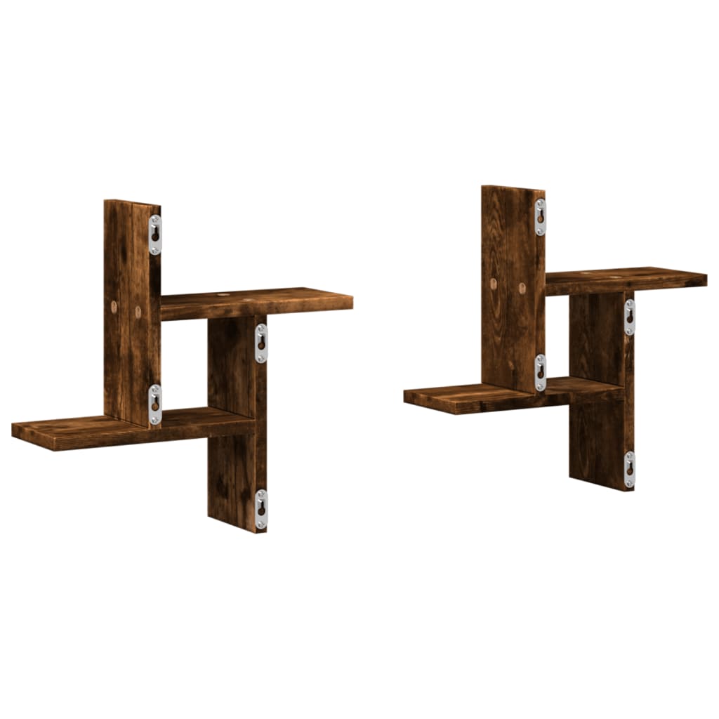 Wandschappen 2 st 38x12x38 cm bewerkt hout gerookt eikenkleurig is nu te koop bij PeponiXL, paradijselijk wonen!