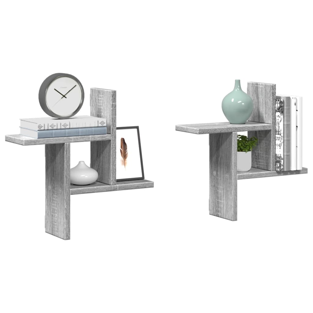 Wandschappen 2 st 38x12x38 cm bewerkt hout grijs sonoma eiken is nu te koop bij PeponiXL, paradijselijk wonen!