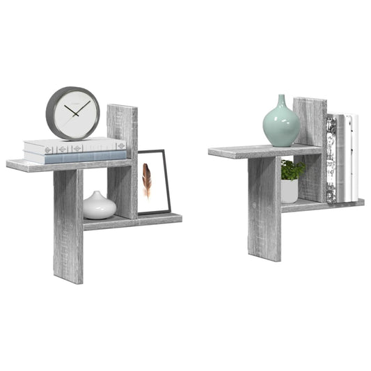 Wandschappen 2 st 38x12x38 cm bewerkt hout grijs sonoma eiken is nu te koop bij PeponiXL, paradijselijk wonen!