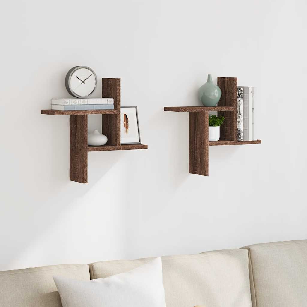 Wandschappen 2 st 38x12x38 cm bewerkt hout bruin eikenkleurig is nu te koop bij PeponiXL, paradijselijk wonen!