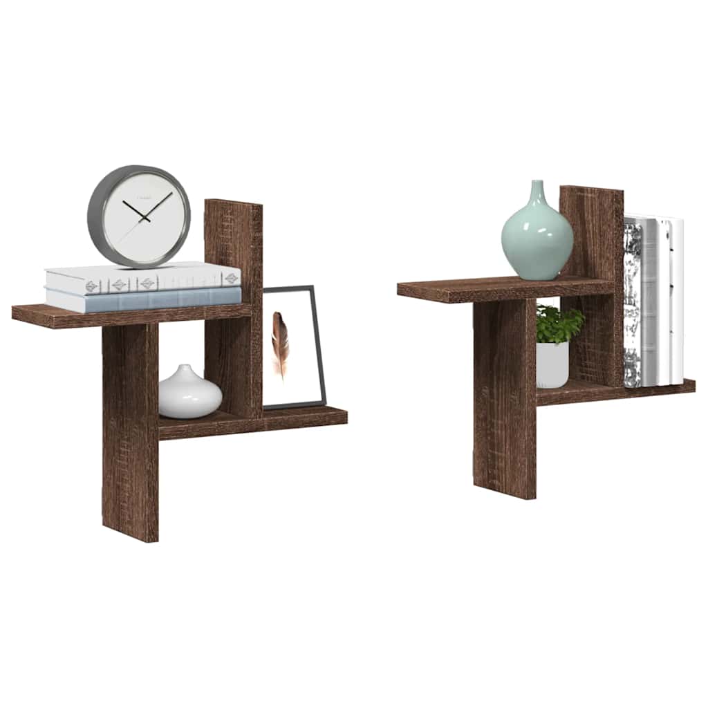 Wandschappen 2 st 38x12x38 cm bewerkt hout bruin eikenkleurig is nu te koop bij PeponiXL, paradijselijk wonen!