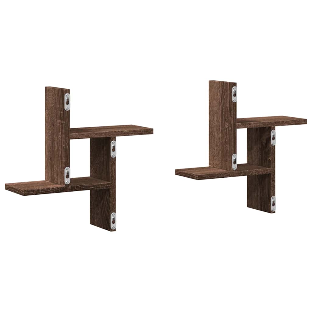 Wandschappen 2 st 38x12x38 cm bewerkt hout bruin eikenkleurig is nu te koop bij PeponiXL, paradijselijk wonen!