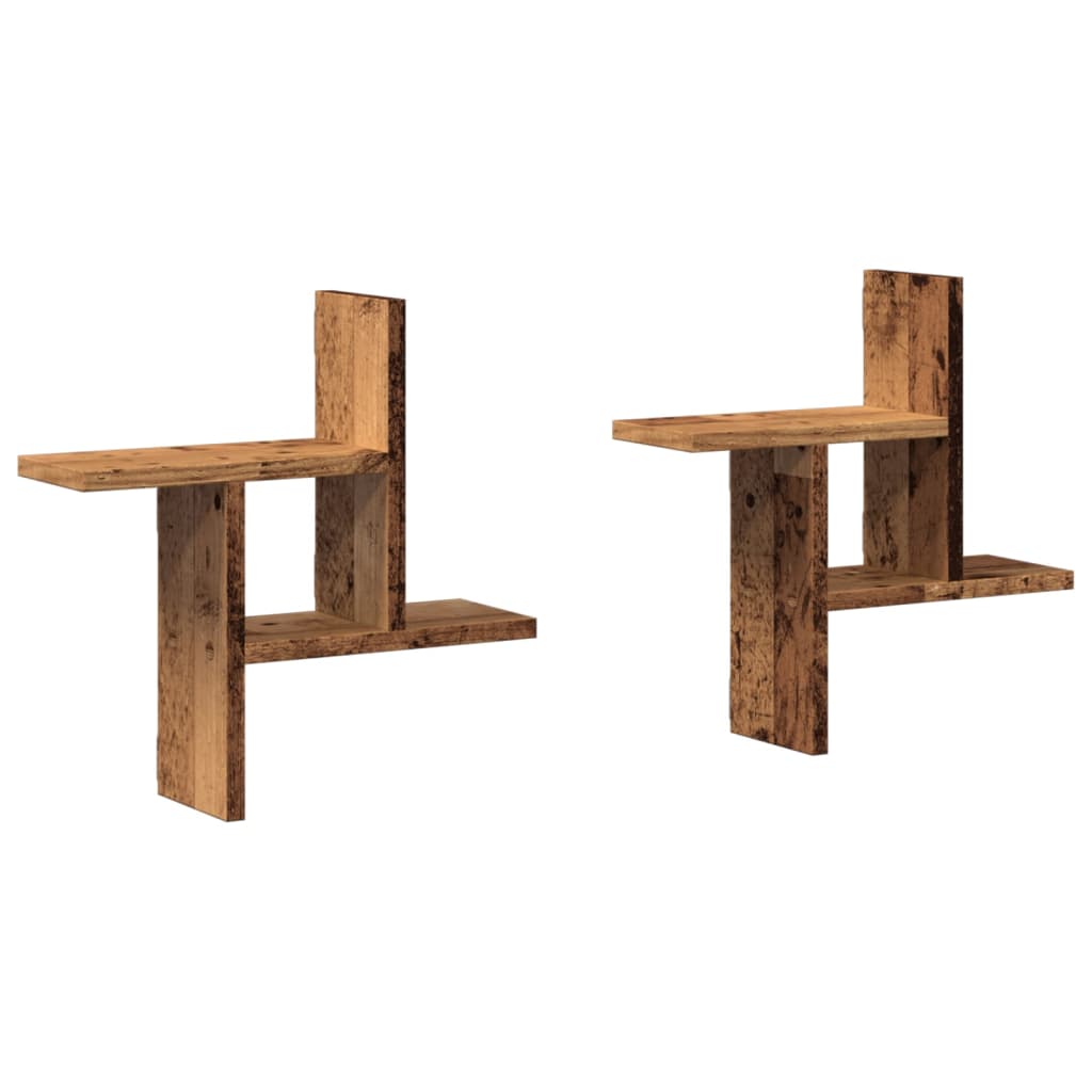 Wandschappen 2 st 38x12x38 cm bewerkt hout oud houtkleurig is nu te koop bij PeponiXL, paradijselijk wonen!