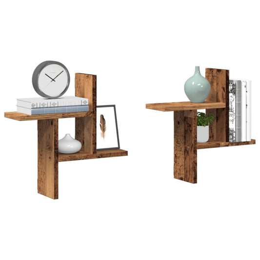 Wandschappen 2 st 38x12x38 cm bewerkt hout oud houtkleurig is nu te koop bij PeponiXL, paradijselijk wonen!