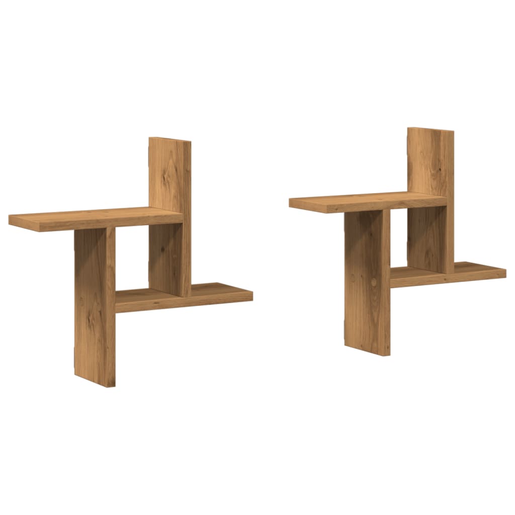 Wandschappen 2 st 38x12x38 cm bewerkt hout artisanaal eiken is nu te koop bij PeponiXL, paradijselijk wonen!