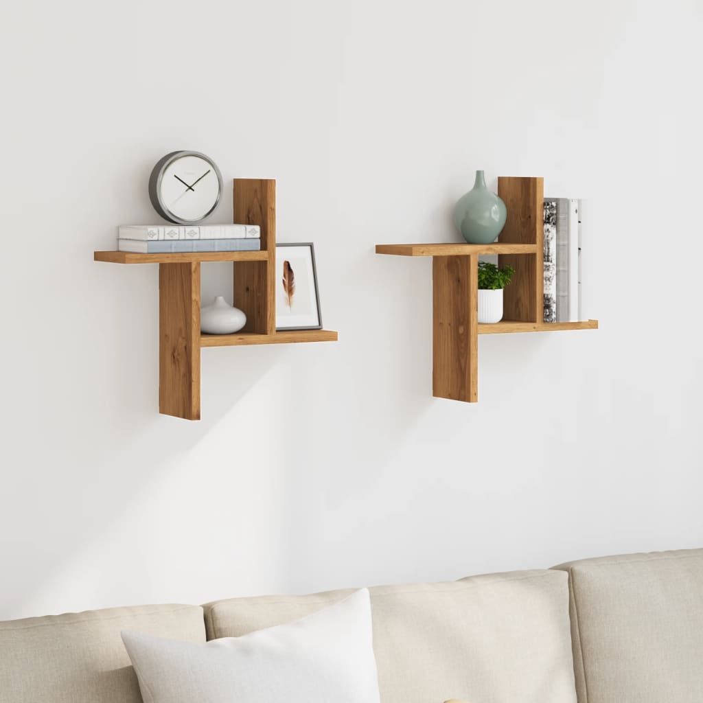 Wandschappen 2 st 38x12x38 cm bewerkt hout artisanaal eiken is nu te koop bij PeponiXL, paradijselijk wonen!