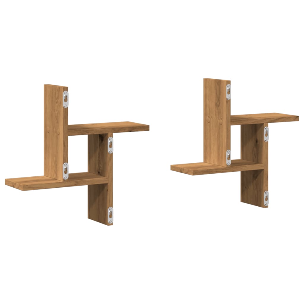 Wandschappen 2 st 38x12x38 cm bewerkt hout artisanaal eiken is nu te koop bij PeponiXL, paradijselijk wonen!