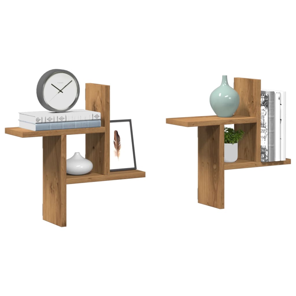 Wandschappen 2 st 38x12x38 cm bewerkt hout artisanaal eiken is nu te koop bij PeponiXL, paradijselijk wonen!