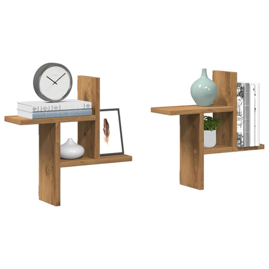 Wandschappen 2 st 38x12x38 cm bewerkt hout artisanaal eiken is nu te koop bij PeponiXL, paradijselijk wonen!