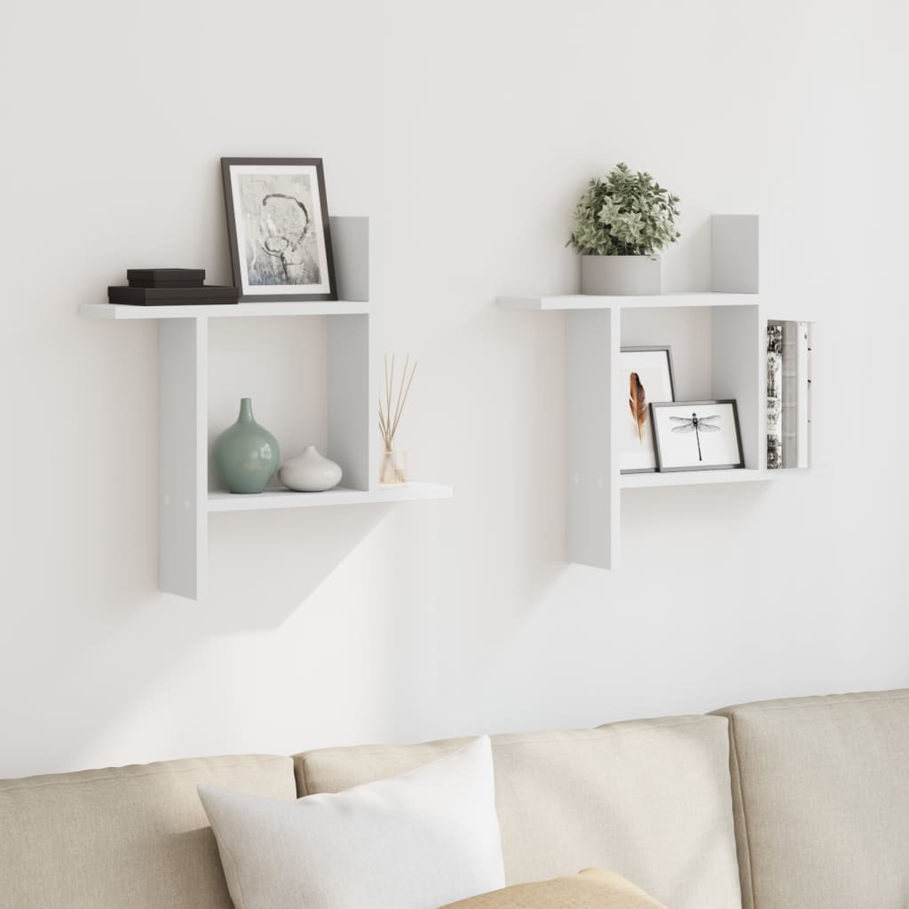 Wandschappen 2 st 50x12x50 cm bewerkt hout wit is nu te koop bij PeponiXL, paradijselijk wonen!
