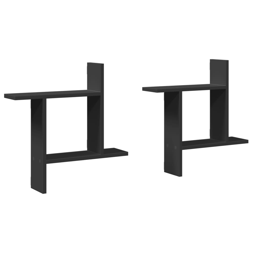 Wandschappen 2 st 50x12x50 cm bewerkt hout zwart is nu te koop bij PeponiXL, paradijselijk wonen!