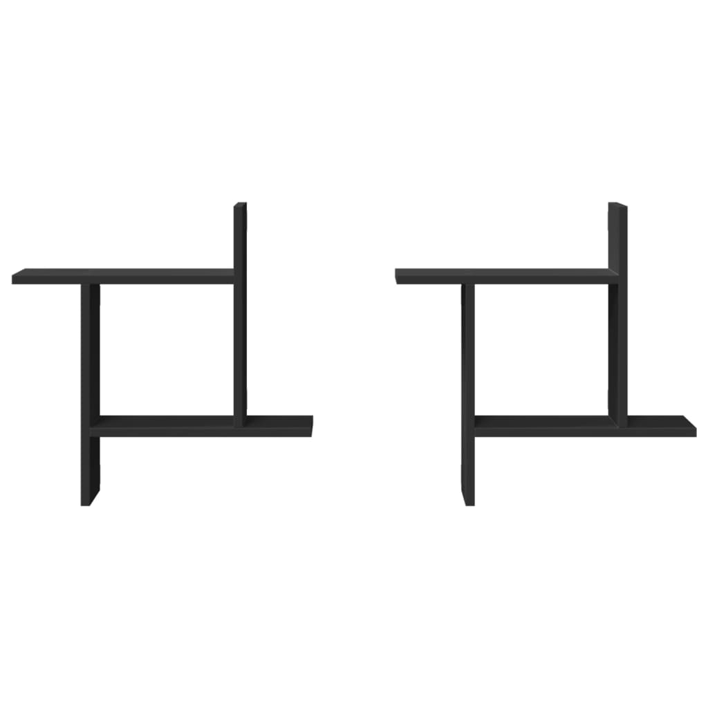 Wandschappen 2 st 50x12x50 cm bewerkt hout zwart is nu te koop bij PeponiXL, paradijselijk wonen!