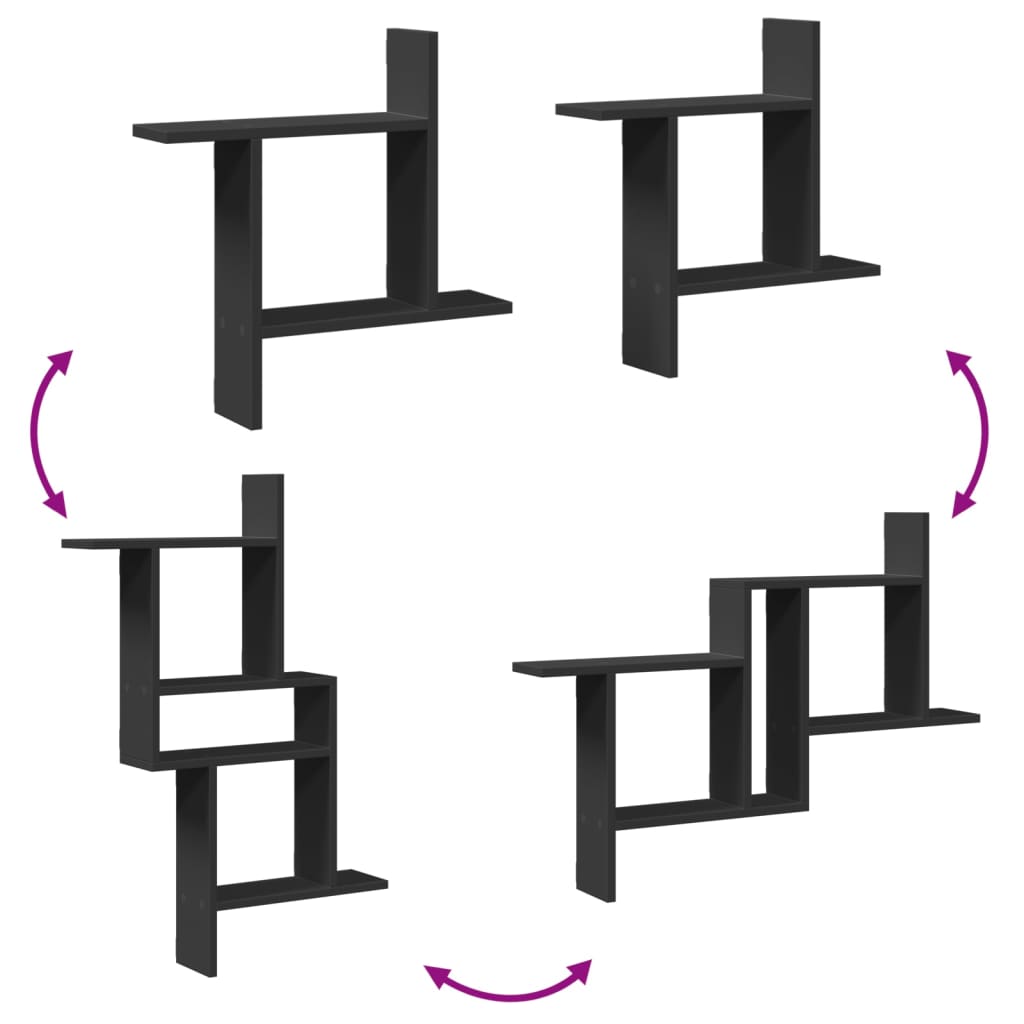 Wandschappen 2 st 50x12x50 cm bewerkt hout zwart is nu te koop bij PeponiXL, paradijselijk wonen!