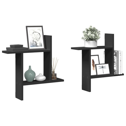 Wandschappen 2 st 50x12x50 cm bewerkt hout zwart is nu te koop bij PeponiXL, paradijselijk wonen!