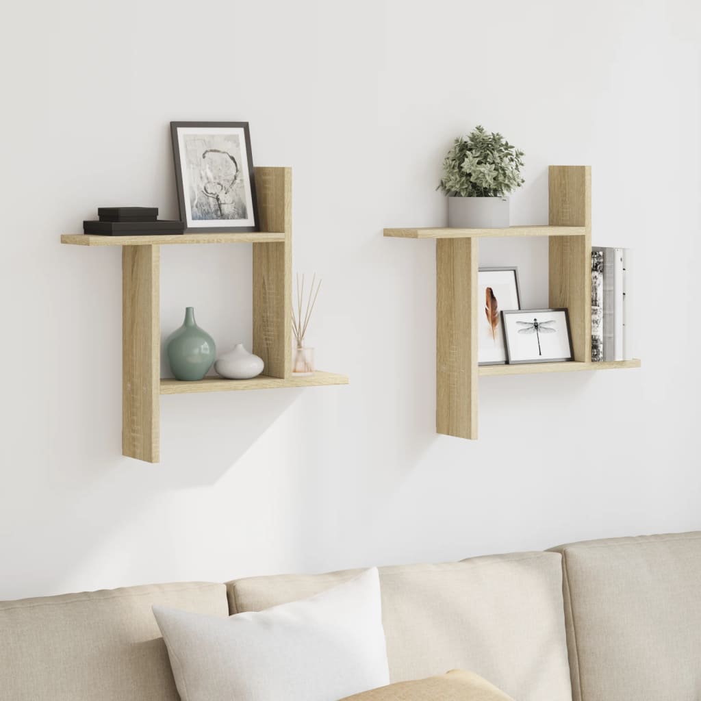 Wandschappen 2 st 50x12x50 cm bewerkt hout sonoma eikenkleurig is nu te koop bij PeponiXL, paradijselijk wonen!