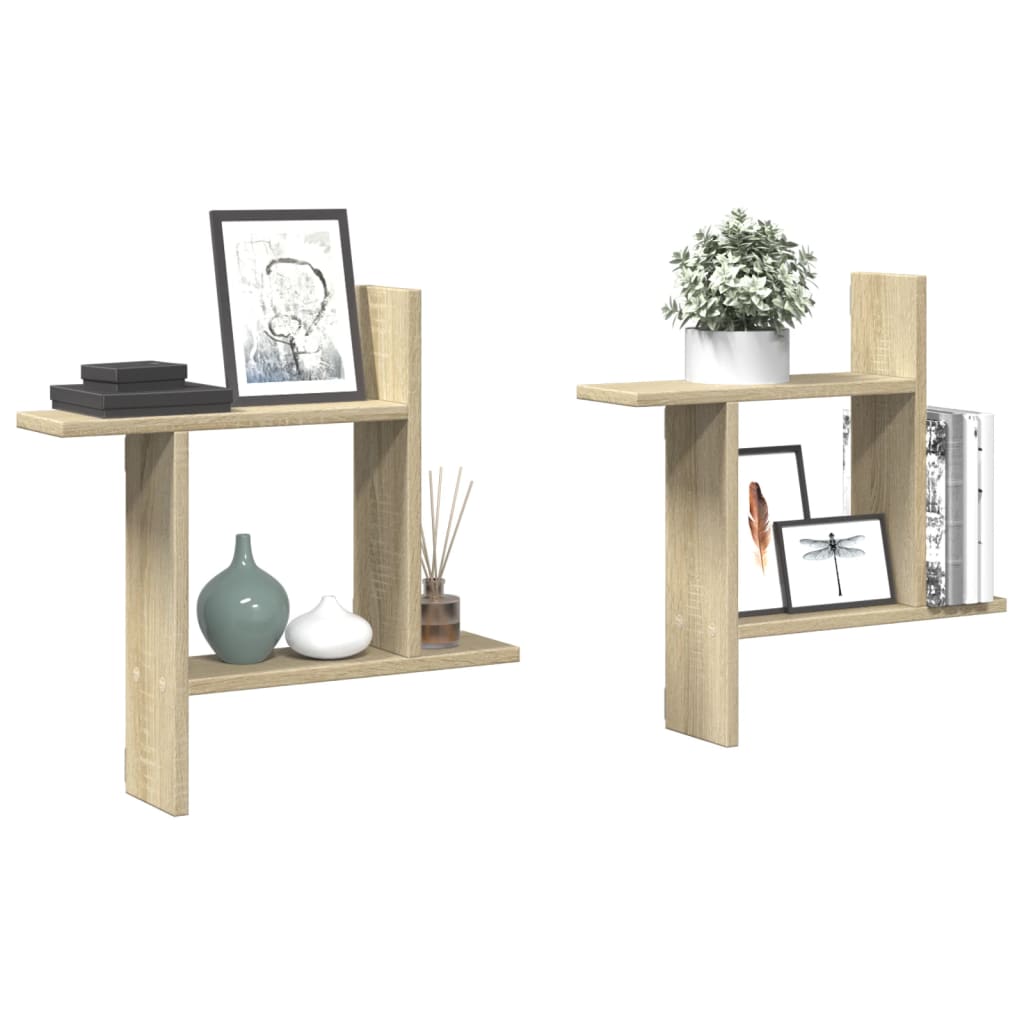 Wandschappen 2 st 50x12x50 cm bewerkt hout sonoma eikenkleurig is nu te koop bij PeponiXL, paradijselijk wonen!