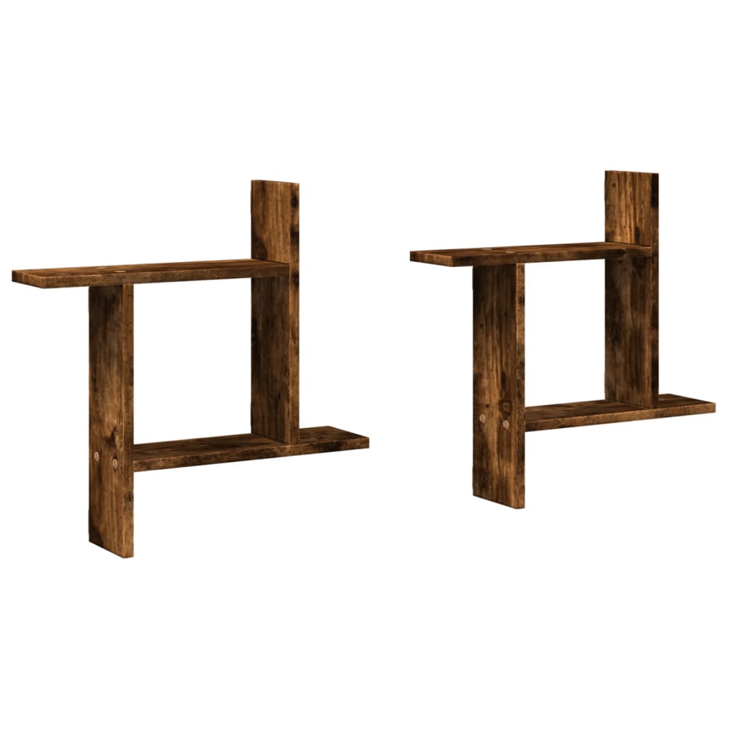 Wandschappen 2 st 50x12x50 cm bewerkt hout gerookt eikenkleurig is nu te koop bij PeponiXL, paradijselijk wonen!