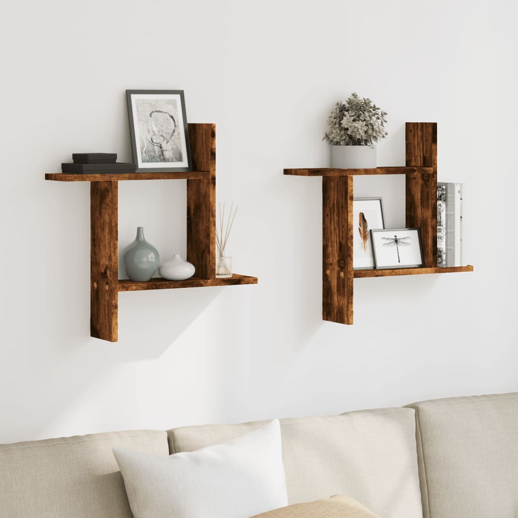 Wandschappen 2 st 50x12x50 cm bewerkt hout gerookt eikenkleurig is nu te koop bij PeponiXL, paradijselijk wonen!