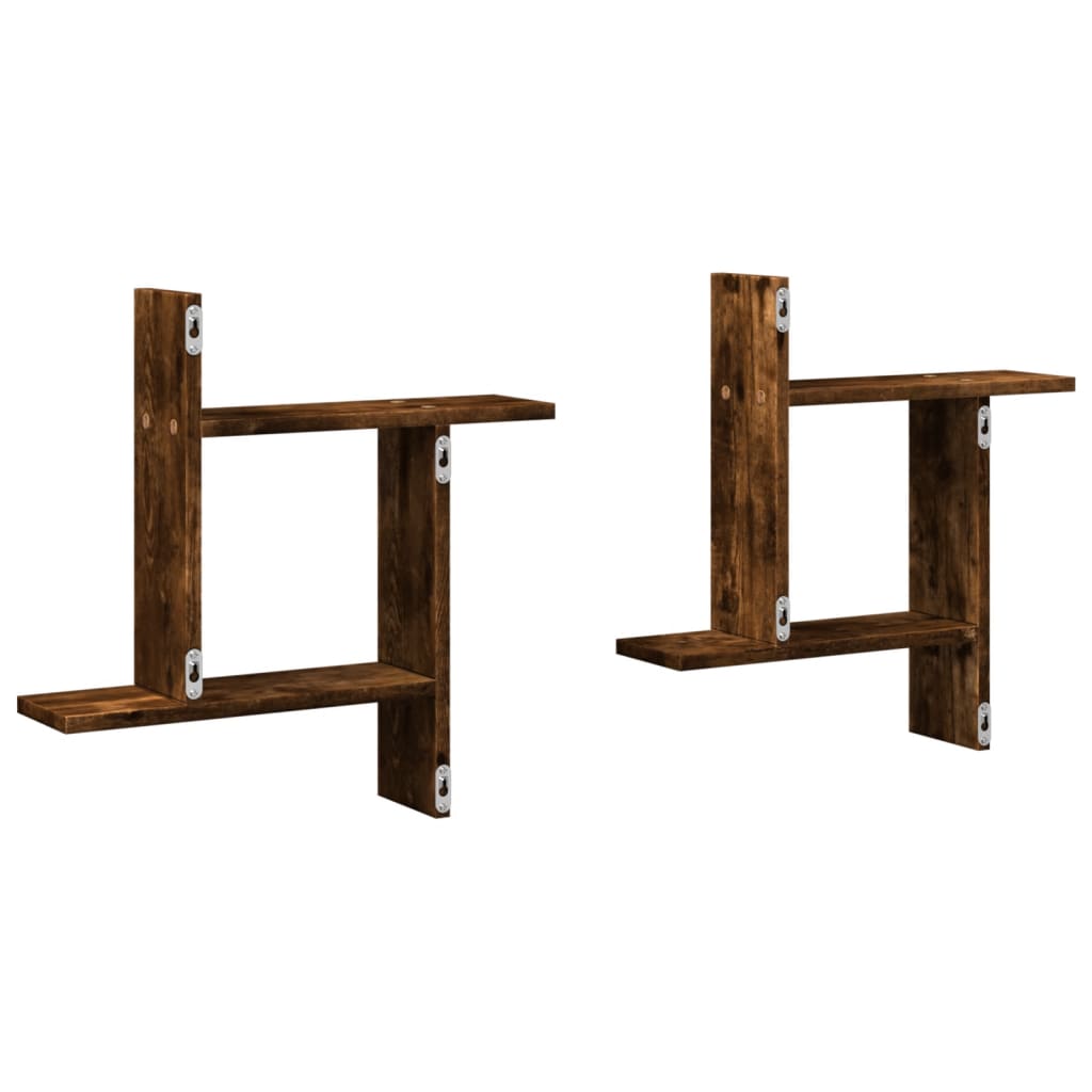 Wandschappen 2 st 50x12x50 cm bewerkt hout gerookt eikenkleurig is nu te koop bij PeponiXL, paradijselijk wonen!