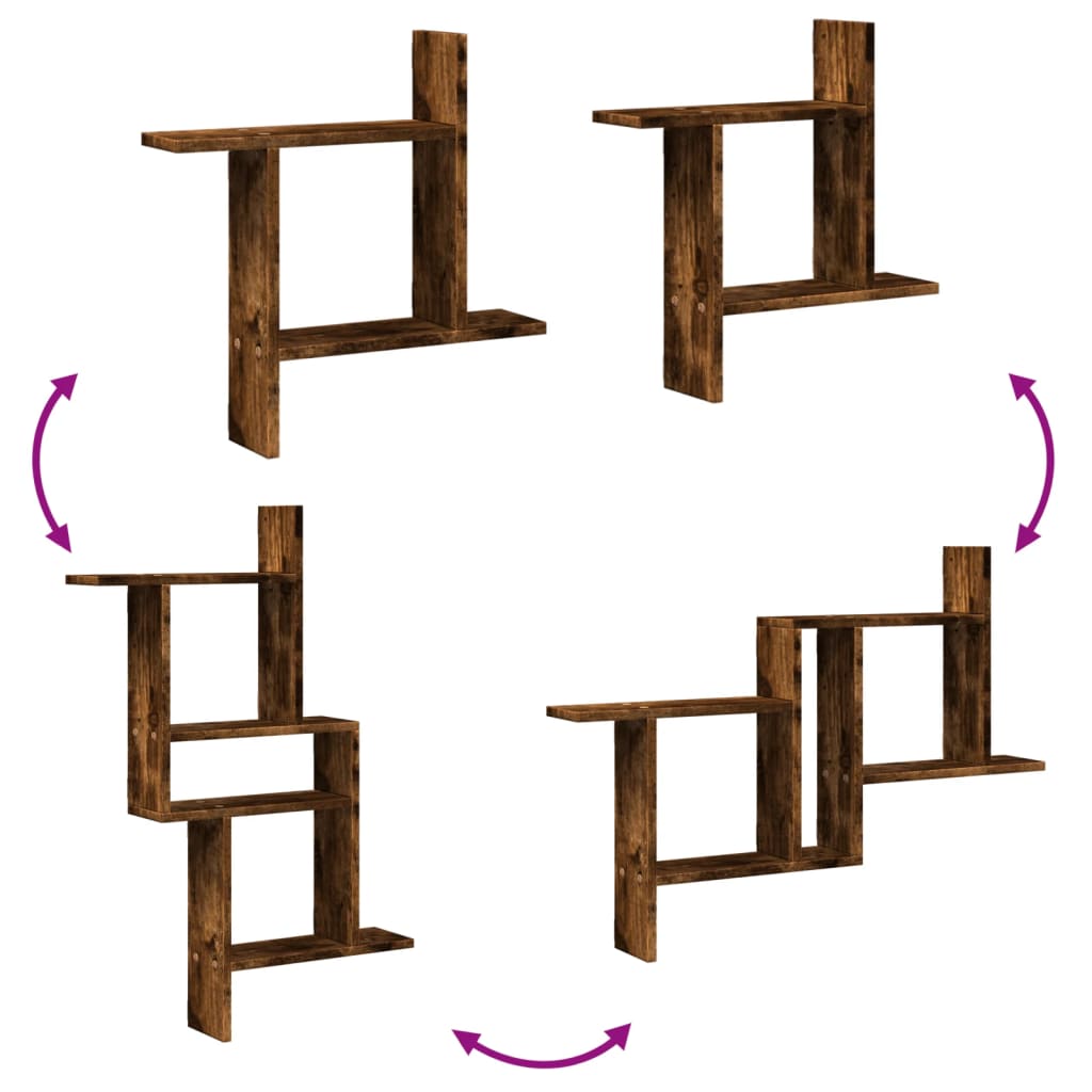 Wandschappen 2 st 50x12x50 cm bewerkt hout gerookt eikenkleurig is nu te koop bij PeponiXL, paradijselijk wonen!