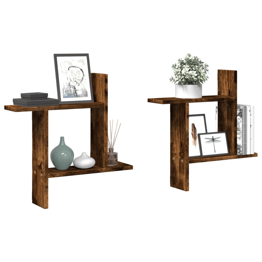 Wandschappen 2 st 50x12x50 cm bewerkt hout gerookt eikenkleurig is nu te koop bij PeponiXL, paradijselijk wonen!