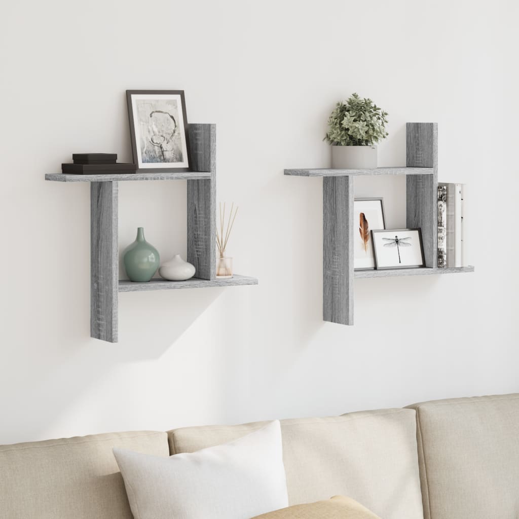 Wandschappen 2 st 50x12x50 cm bewerkt hout grijs sonoma eiken is nu te koop bij PeponiXL, paradijselijk wonen!