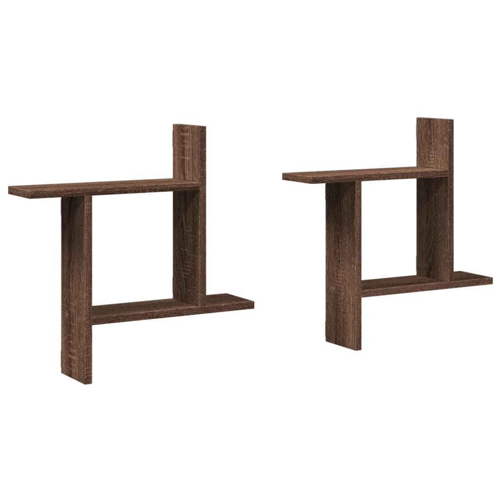 Wandschappen 2 st 50x12x50 cm bewerkt hout bruin eikenkleurig is nu te koop bij PeponiXL, paradijselijk wonen!