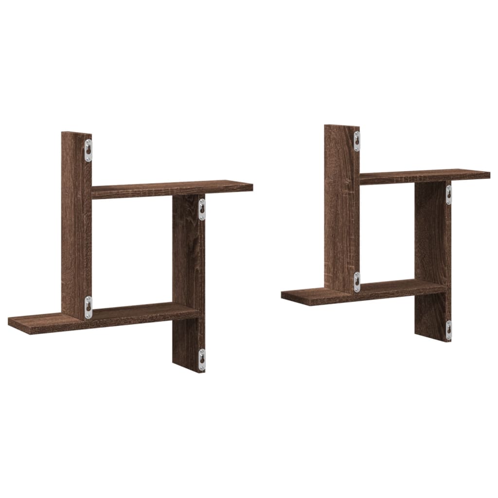 Wandschappen 2 st 50x12x50 cm bewerkt hout bruin eikenkleurig is nu te koop bij PeponiXL, paradijselijk wonen!