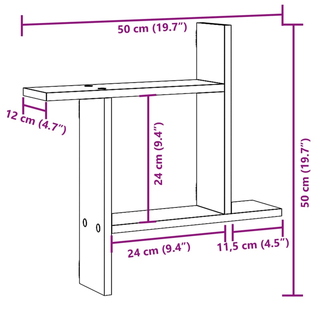Wandschappen 2 st 50x12x50 cm bewerkt hout bruin eikenkleurig is nu te koop bij PeponiXL, paradijselijk wonen!