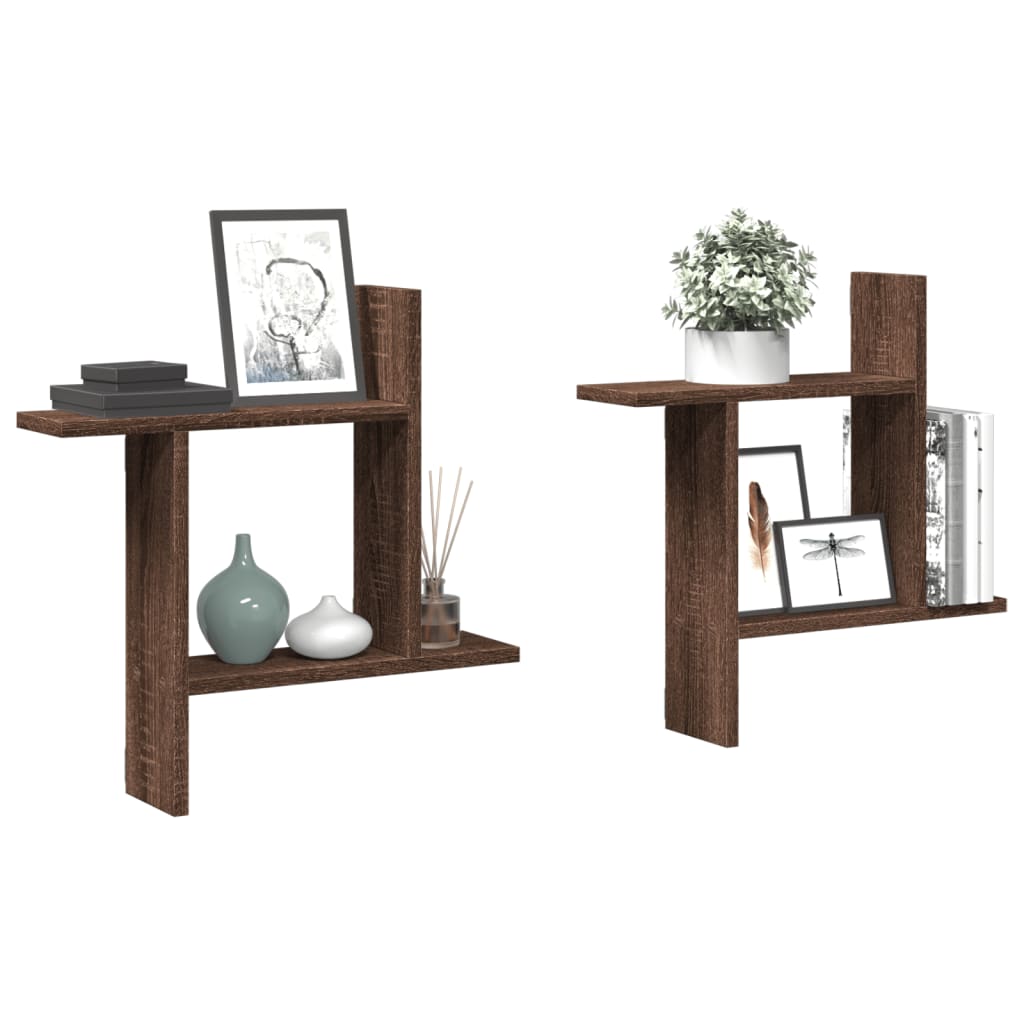 Wandschappen 2 st 50x12x50 cm bewerkt hout bruin eikenkleurig is nu te koop bij PeponiXL, paradijselijk wonen!