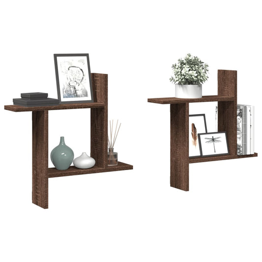 Wandschappen 2 st 50x12x50 cm bewerkt hout bruin eikenkleurig is nu te koop bij PeponiXL, paradijselijk wonen!