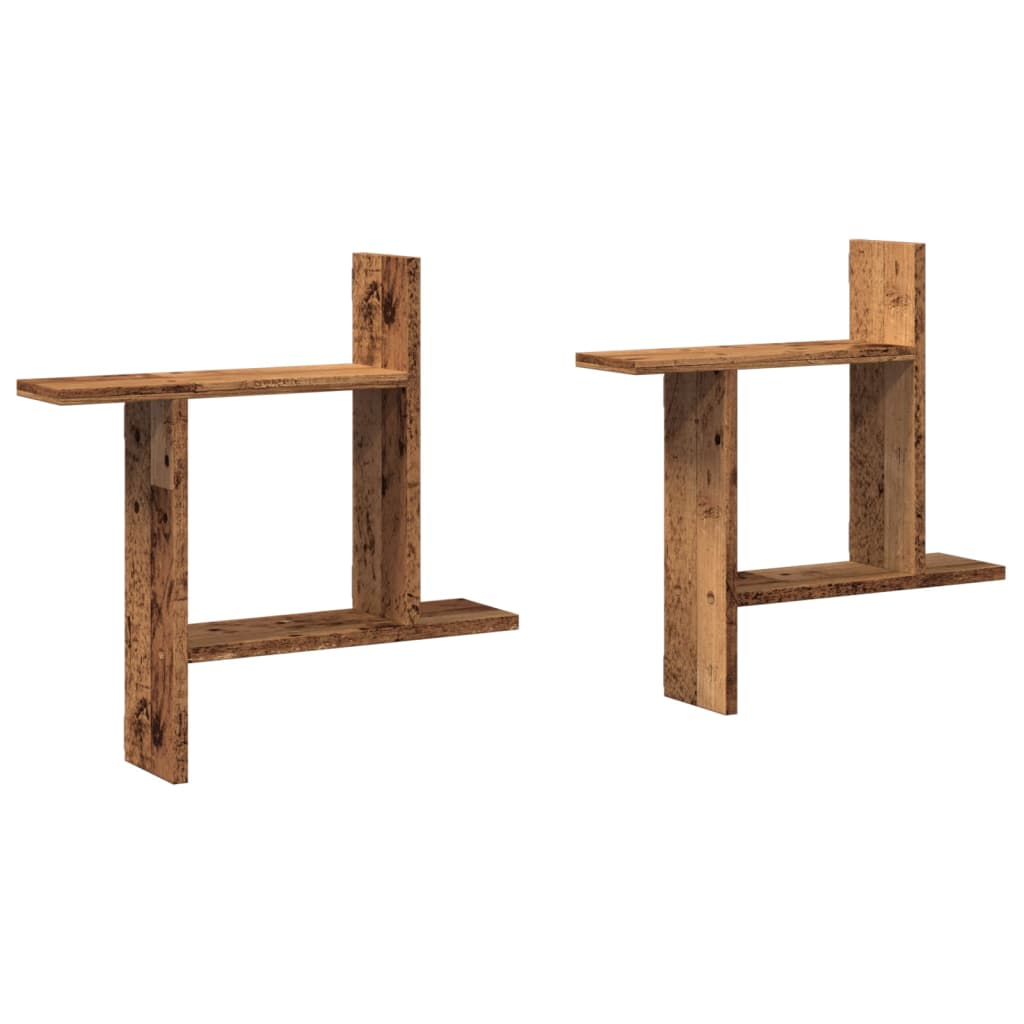 Wandschappen 2 st 50x12x50 cm bewerkt hout oud houtkleurig is nu te koop bij PeponiXL, paradijselijk wonen!