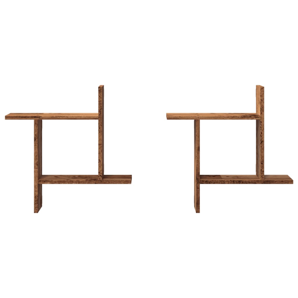 Wandschappen 2 st 50x12x50 cm bewerkt hout oud houtkleurig is nu te koop bij PeponiXL, paradijselijk wonen!