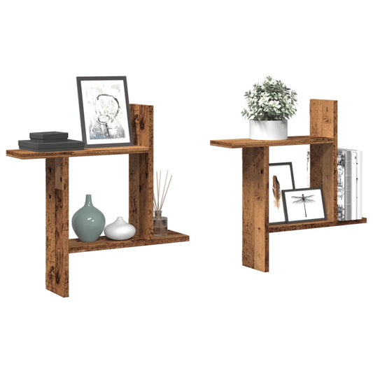 Wandschappen 2 st 50x12x50 cm bewerkt hout oud houtkleurig is nu te koop bij PeponiXL, paradijselijk wonen!