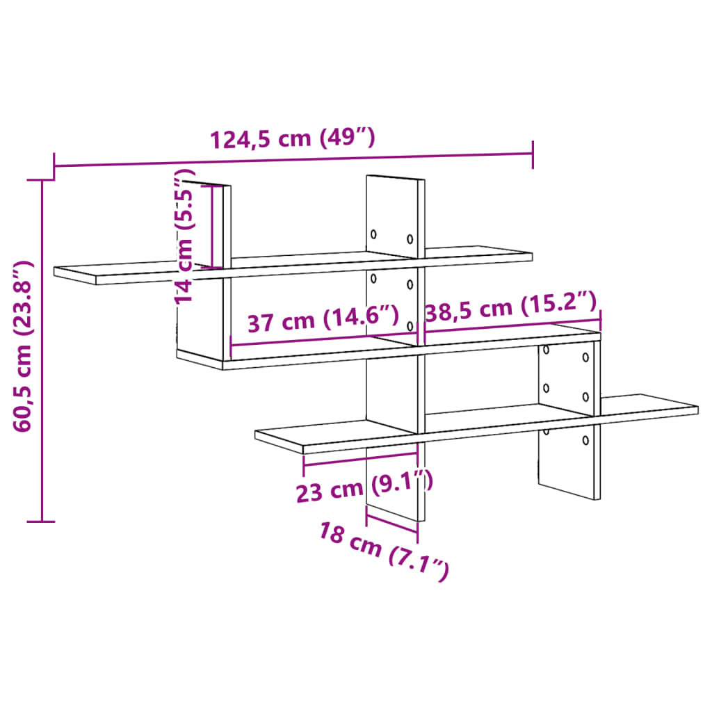 Wandschap 124,5x18x60,5 cm bewerkt hout sonoma eikenkleurig is nu te koop bij PeponiXL, paradijselijk wonen!