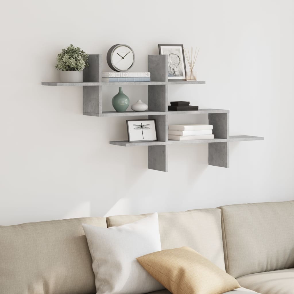 Wandschap 124,5x18x60,5 cm bewerkt hout betongrijs is nu te koop bij PeponiXL, paradijselijk wonen!