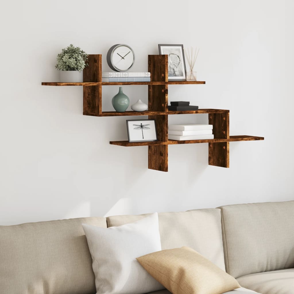 Wandschap 124,5x18x60,5 cm bewerkt hout gerookt eikenkleurig is nu te koop bij PeponiXL, paradijselijk wonen!