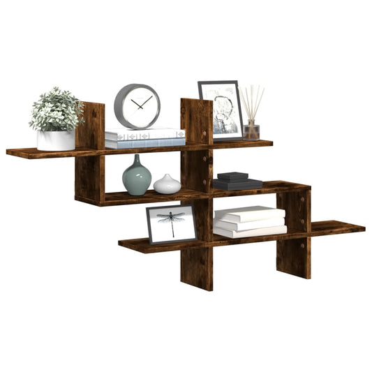 Wandschap 124,5x18x60,5 cm bewerkt hout gerookt eikenkleurig is nu te koop bij PeponiXL, paradijselijk wonen!
