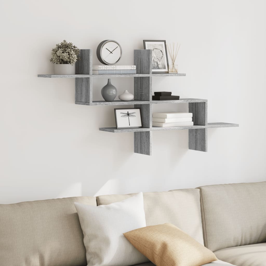 Wandschap 124,5x18x60,5 cm bewerkt hout grijs sonoma eikenkleur is nu te koop bij PeponiXL, paradijselijk wonen!