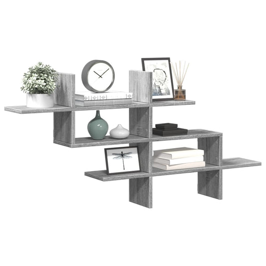 Wandschap 124,5x18x60,5 cm bewerkt hout grijs sonoma eikenkleur is nu te koop bij PeponiXL, paradijselijk wonen!