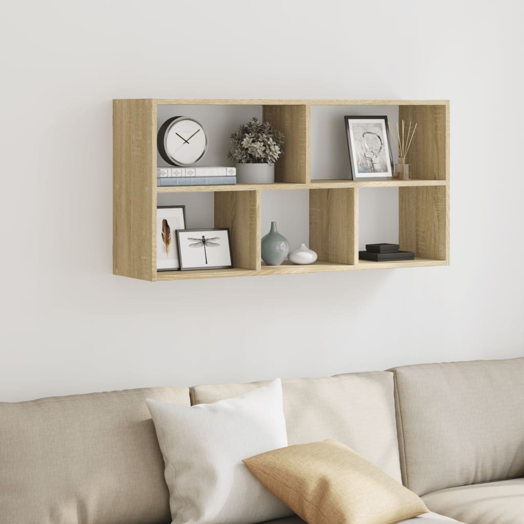 Wandschap 100x25x50 cm bewerkt hout sonoma eikenkleurig is nu te koop bij PeponiXL, paradijselijk wonen!