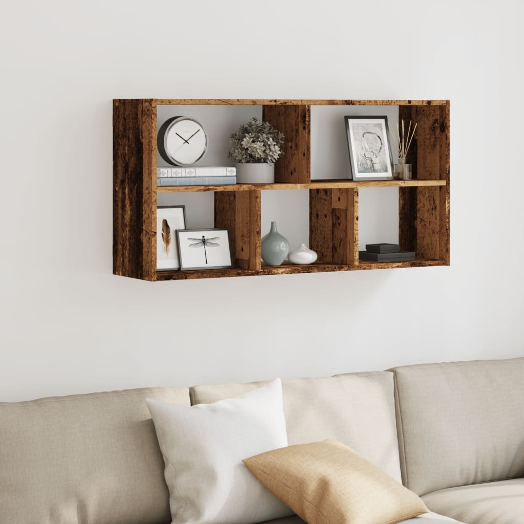 Wandschap 100x25x50 cm bewerkt hout oud houtkleurig is nu te koop bij PeponiXL, paradijselijk wonen!