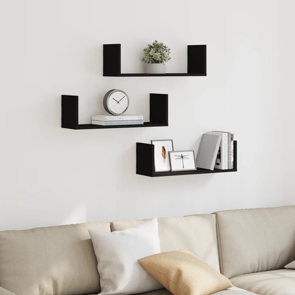 Wandschappen 3 st 58x18x18 cm bewerkt hout zwart is nu te koop bij PeponiXL, paradijselijk wonen!