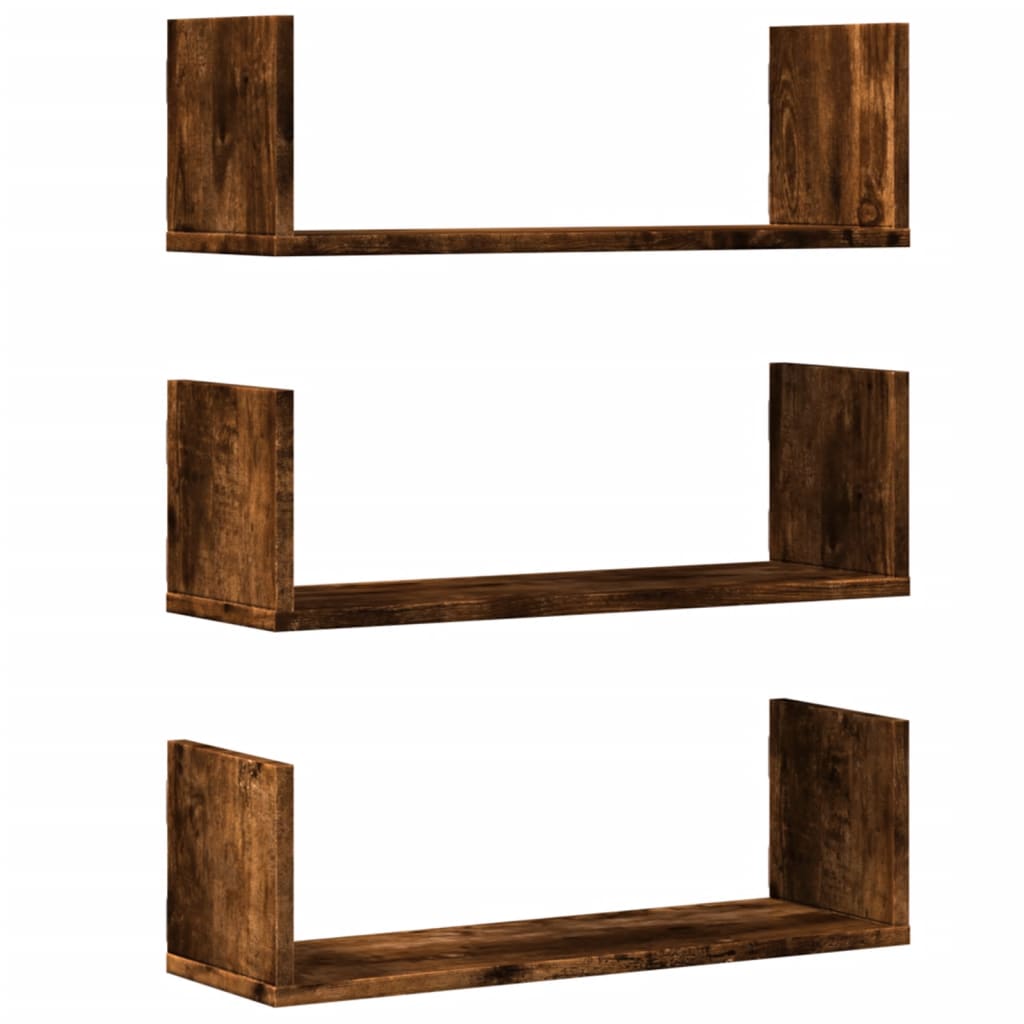 Wandschappen 3 st 58x18x18 cm bewerkt hout gerookt eikenkleurig is nu te koop bij PeponiXL, paradijselijk wonen!